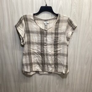 CHRISTOPHER & BANKS Women's (Size‎ XL) Short Sleeve Round Neck Plaid Shirt